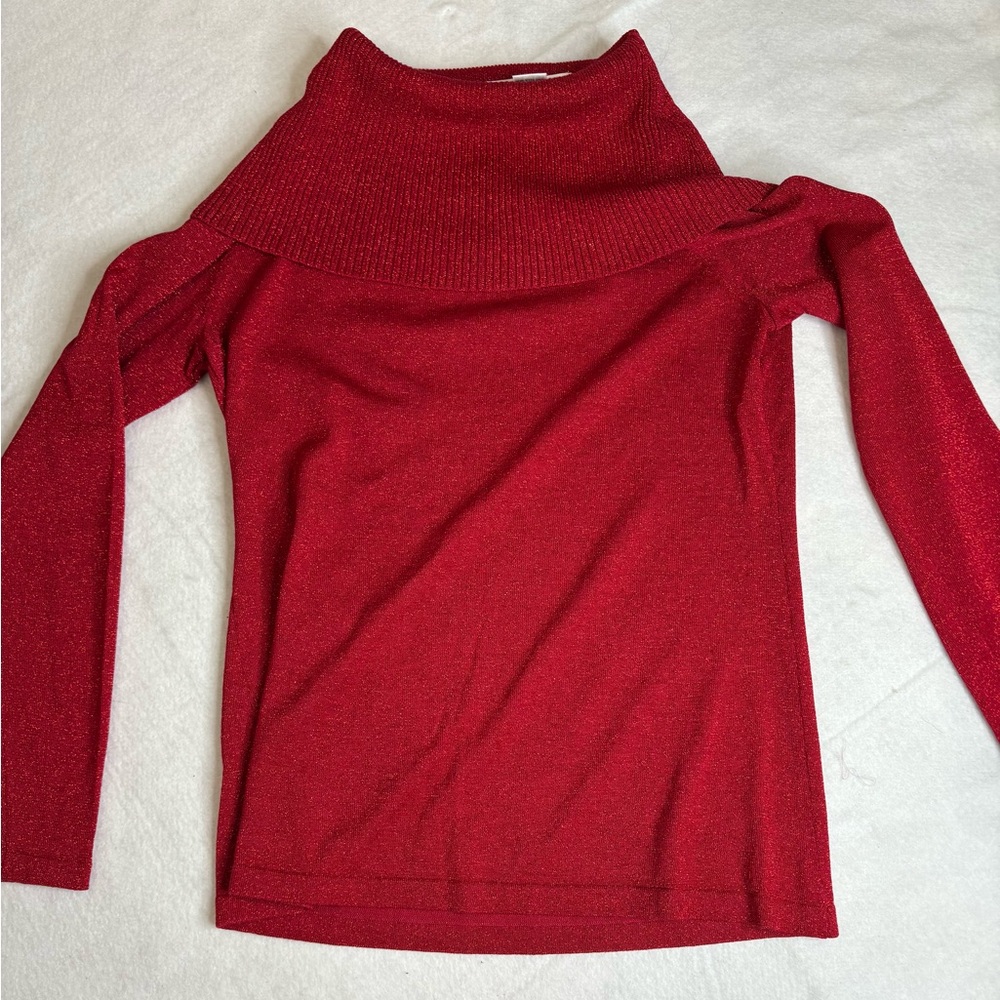 Judith Hart Collection Red Metallic Ruffle Neck Silk Blend Sweater M